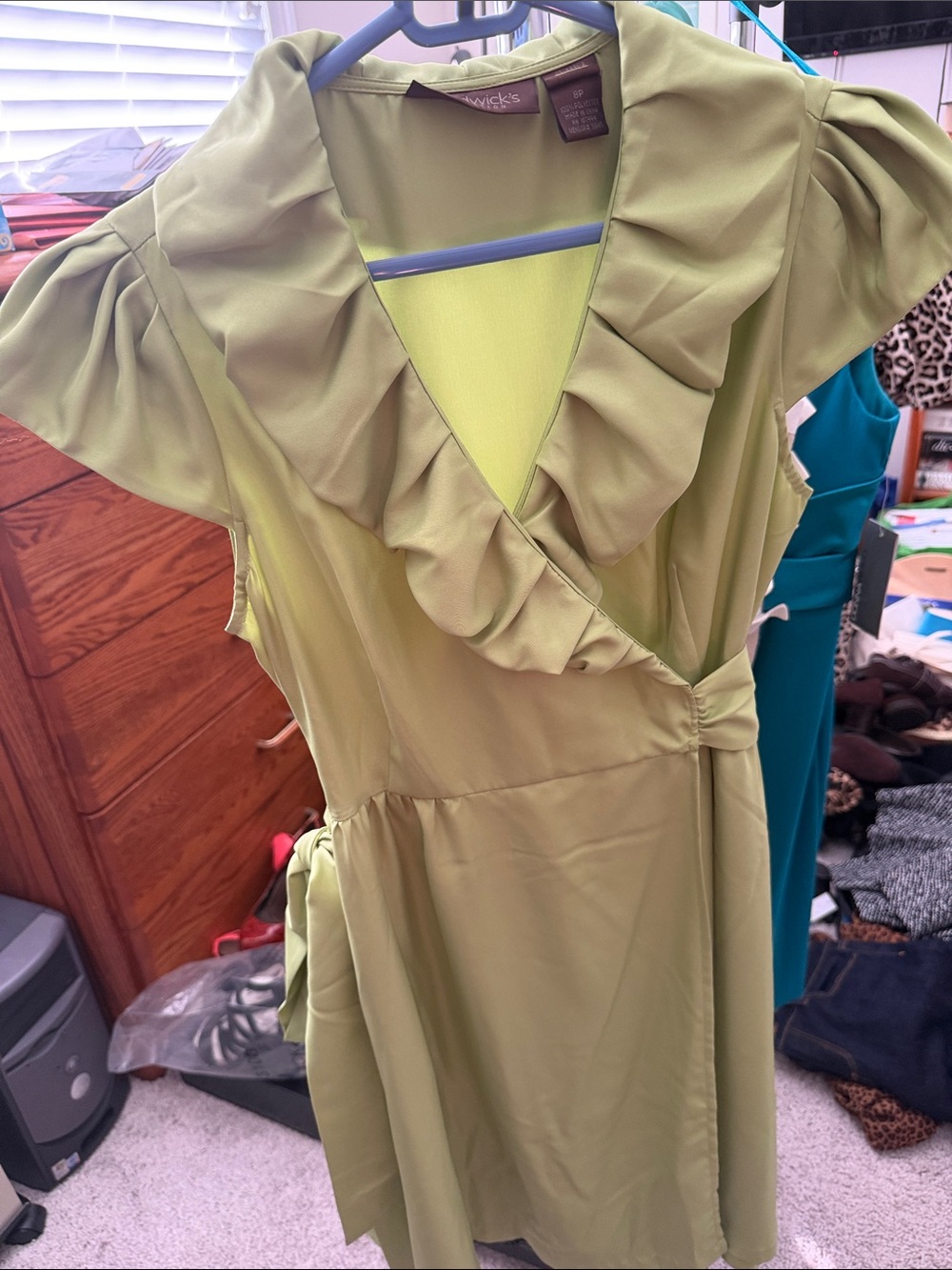 Chadwicks Olive Green Ruffle Wrap Dress